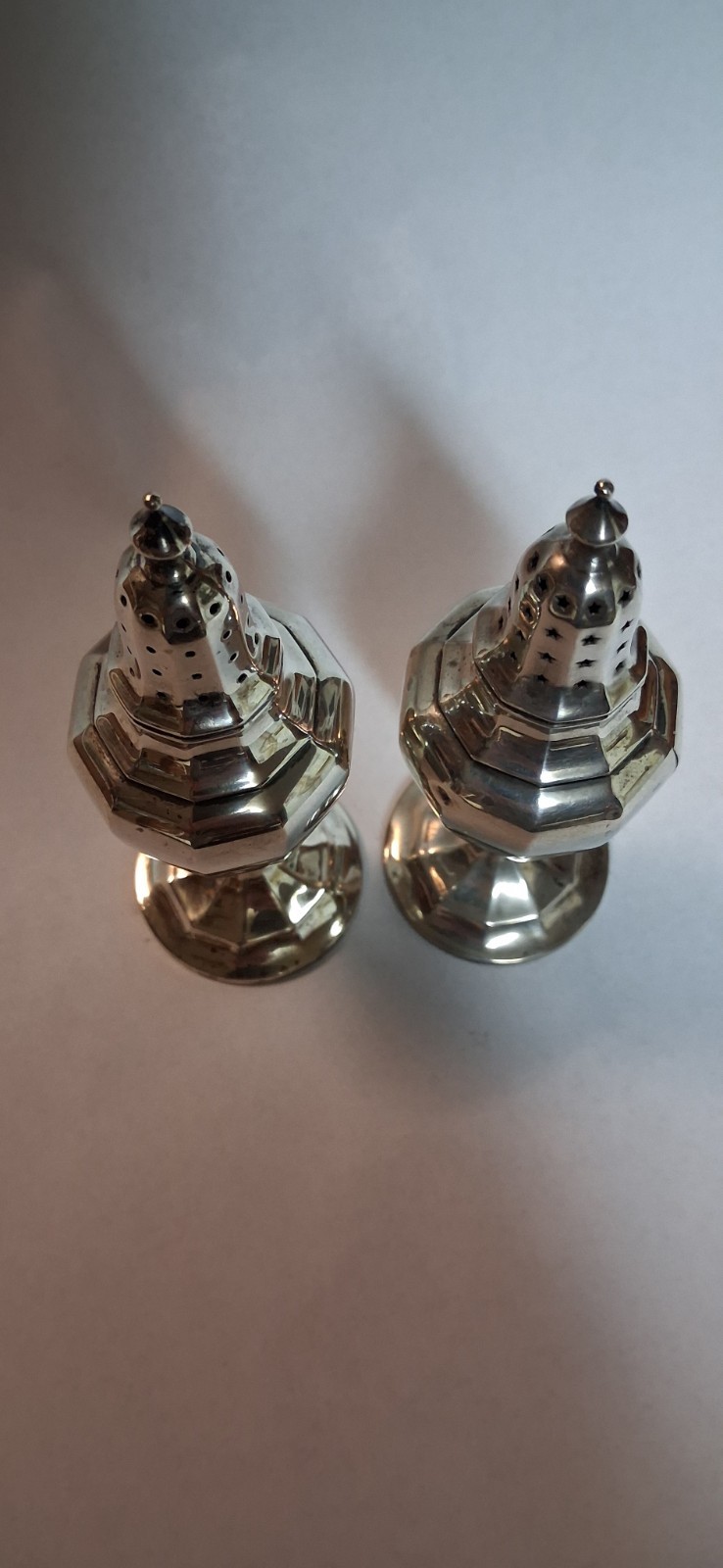 Antique Pair Of Sterling Silver Salt & Peppers Shakers 2 pcs 5″ 81.8 Grams
