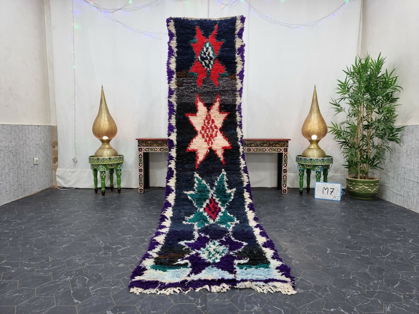 Moroccan Handmade Vintage Runner Rug 2’4″x9’5″ Berber Floral Red Purple Carpet