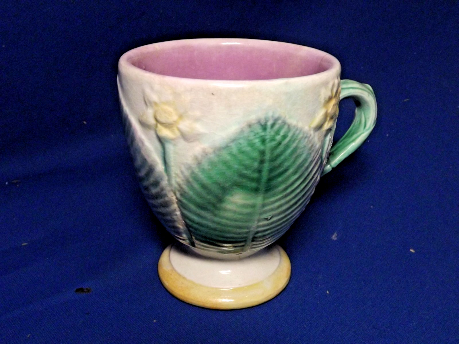 RARE Etruscan Majolica Footed Lily Mug Excellent Colors & Condition, Circa 1880