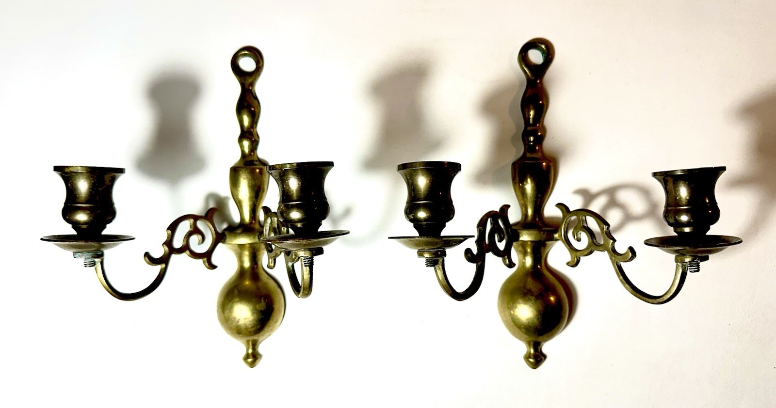 Set of 2 Vintage Brass Wall Sconce Candle Holder Double Arm Colonial Style