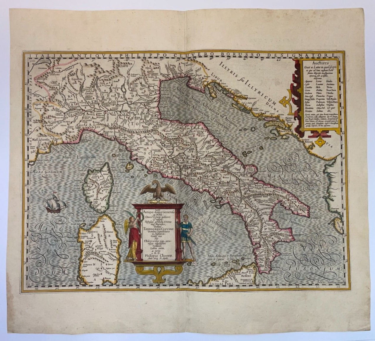 ITALY 1608 JODOCUS HONDIUS/ CLUVERIUS LARGE UNUSUAL ANTIQUE MAP 17TH CENTURY
