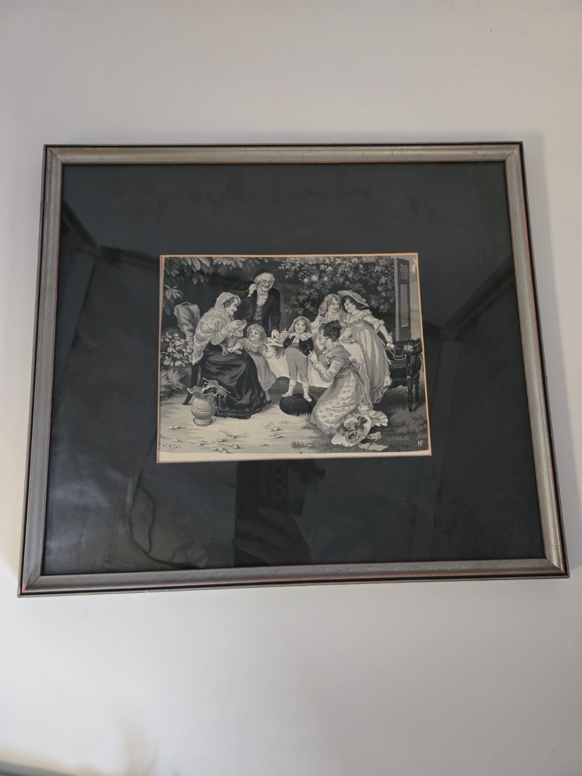 Antique Negret Freres Woven Silk Framed Tapestry “His 1st Suit” Frederick Morgan