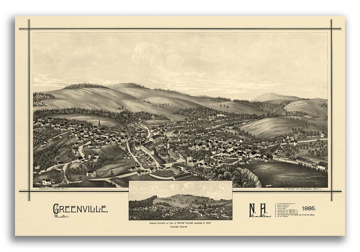 Greenville New Hampshire 1886 Historic Panoramic Town Map – 16×24