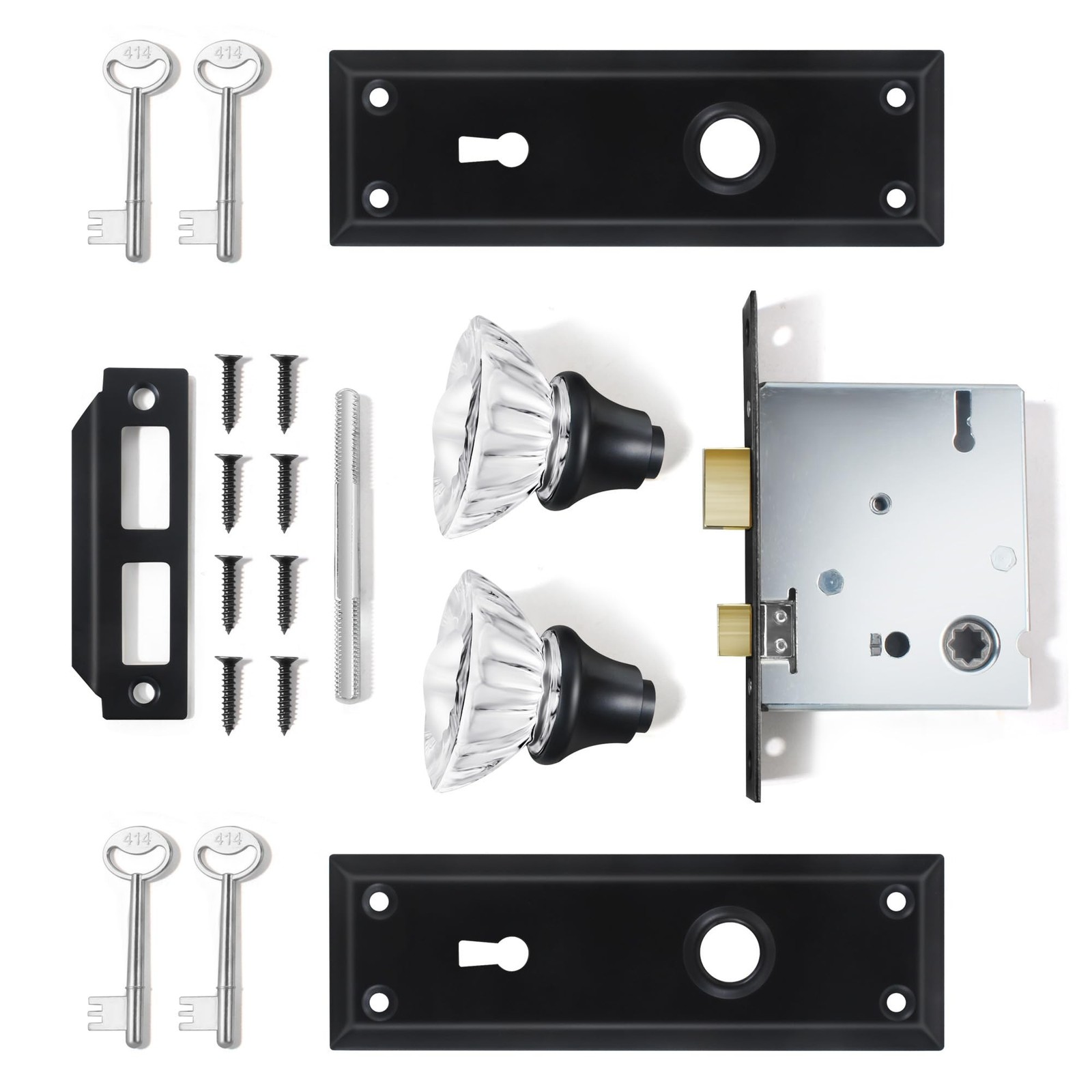 Upgraded Mortise Lock Set for Interior Door, Matte Black Vintage Style Crysta…