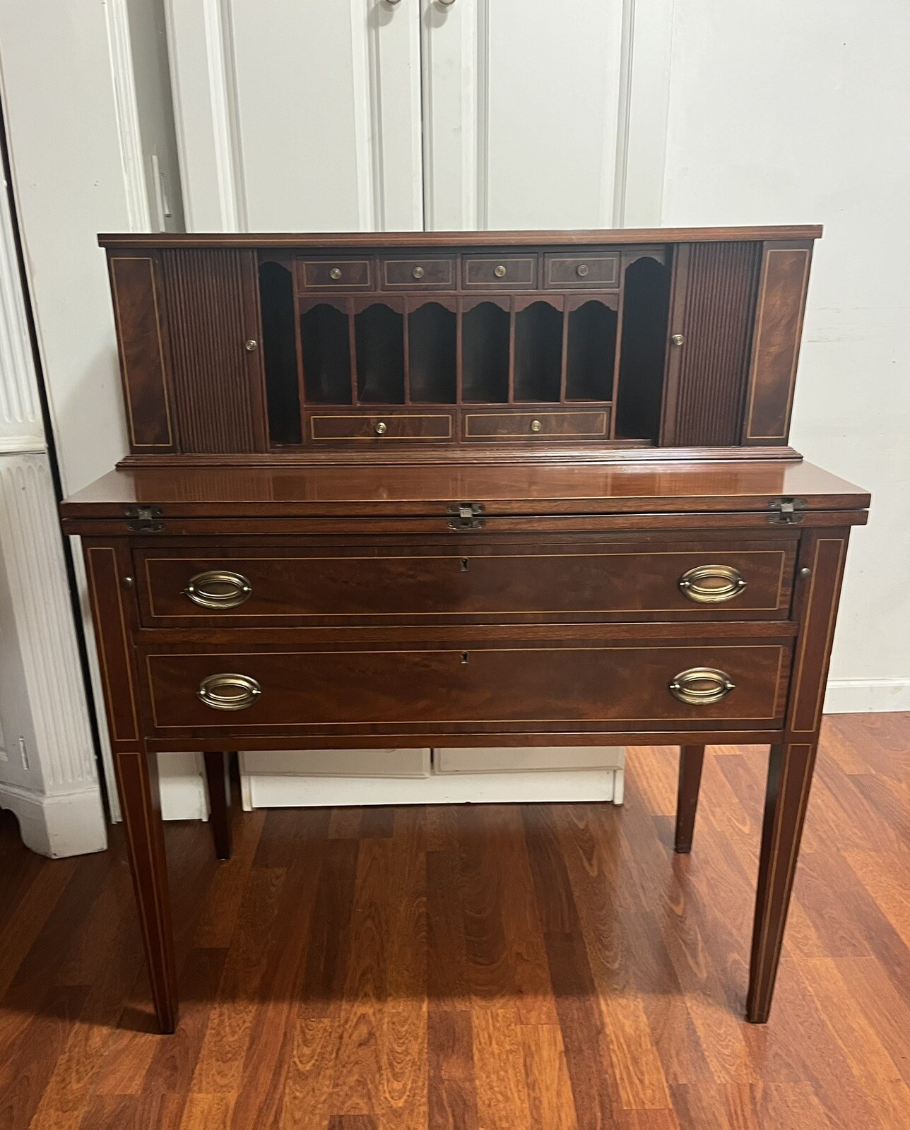 Hepplewhite writing desk Inlaid Tambour Desk Vintage