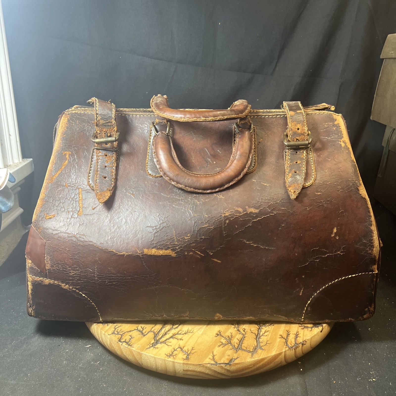 Vintage Antique Old Doctor First Aid Medical Brown Leather Bag Large 1930s-1940s