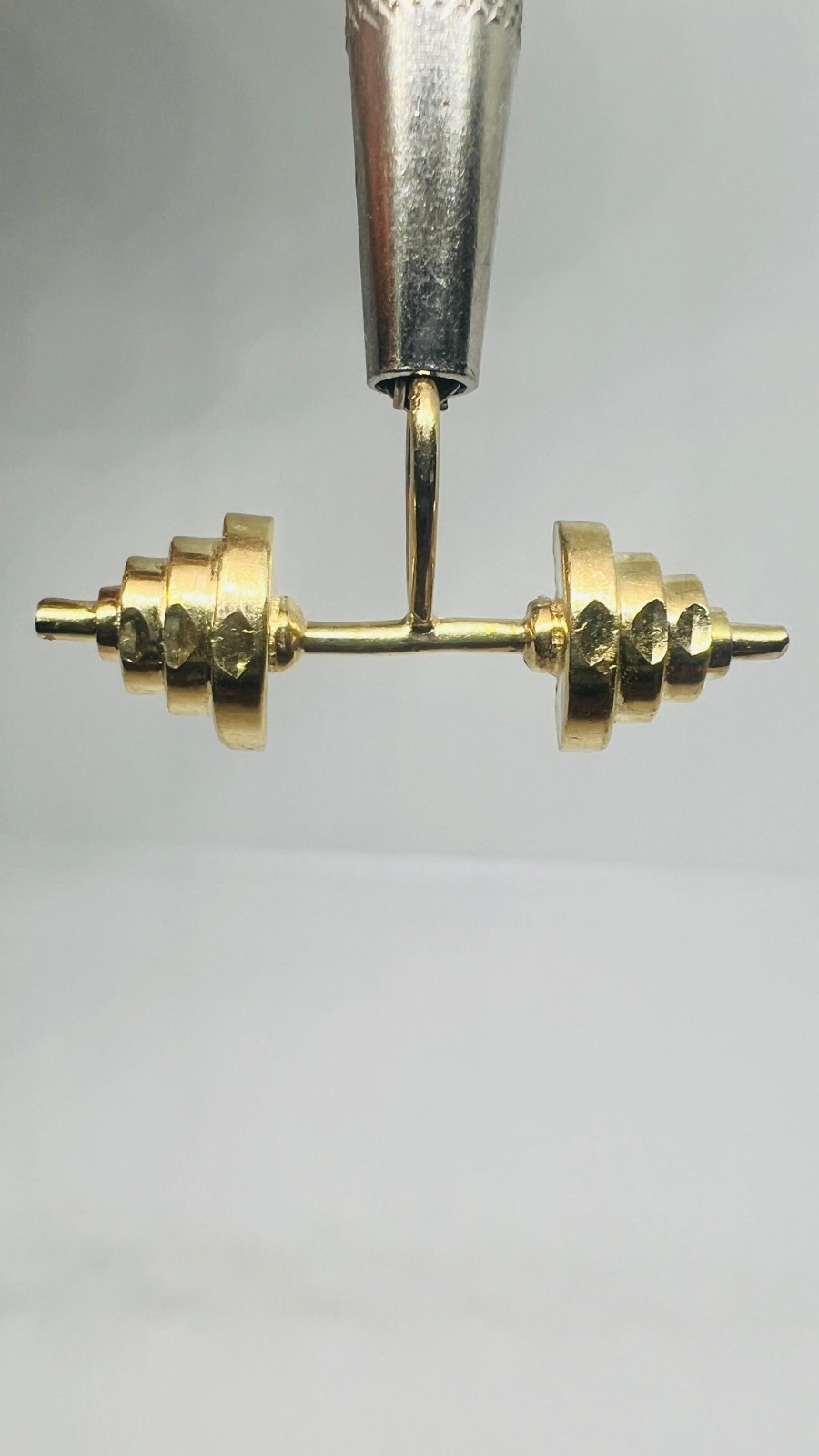 14K Solid Gold Dumbbell Pendant, 3D Fitness Charm, Weightlifting Gym Necklace