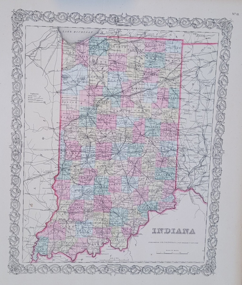 Indiana vintage map 1856 1st edition Colton’s Maps