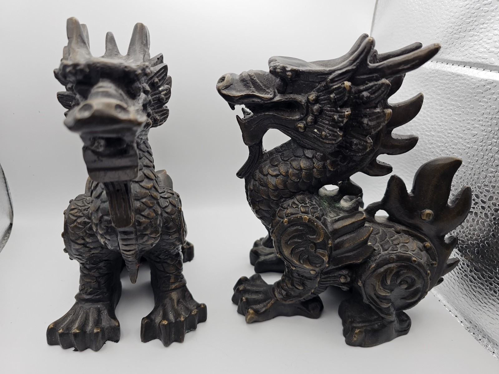 Pair Bronze Dragon Beast Pi Yao Pixiu Statue Figurines Sculpture Andrea by Sadek