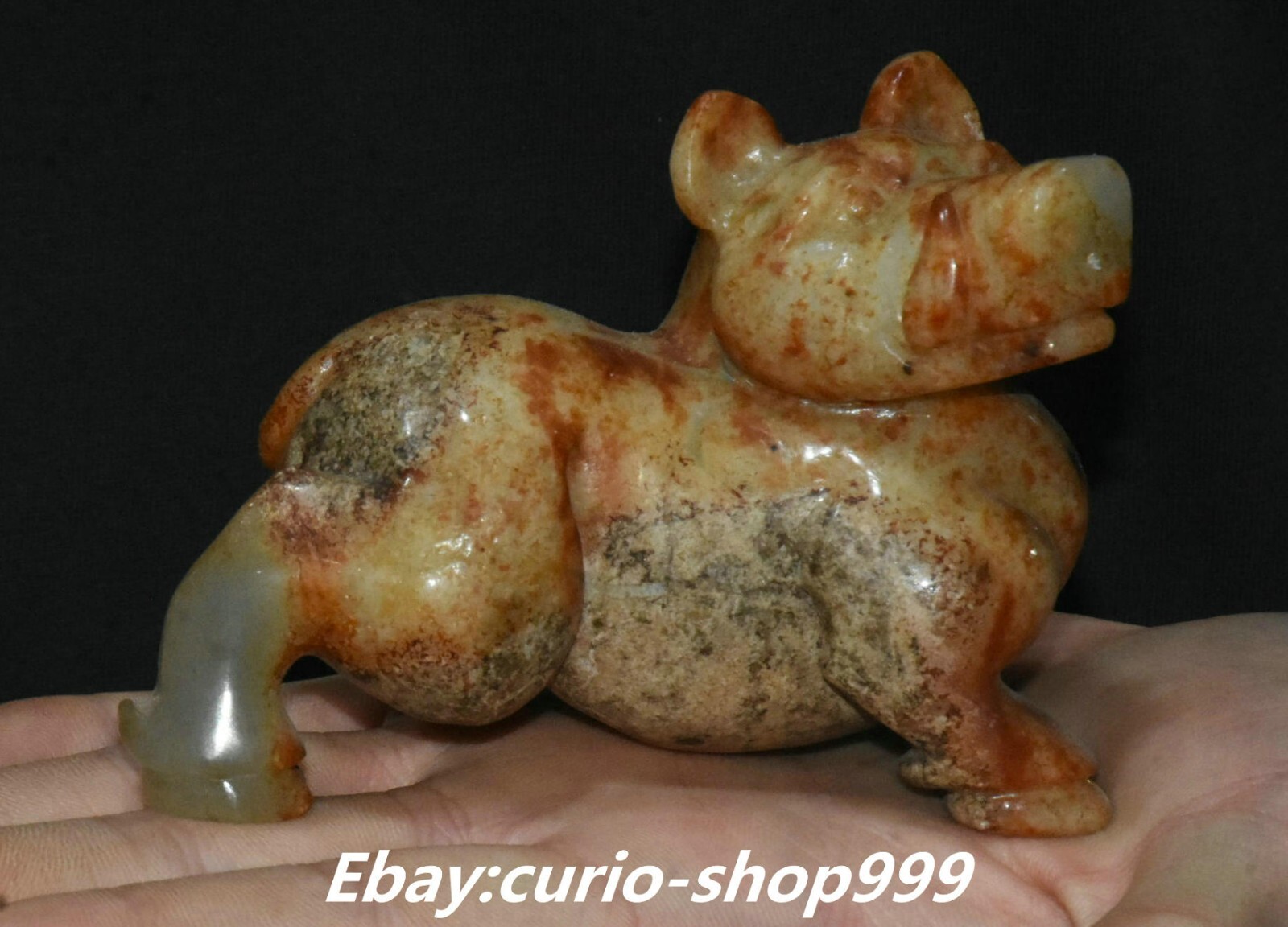 3.5″ China Han Dynasty Hetian Old Jade Carve Fengshui Wild Boar Pig beast Statue
