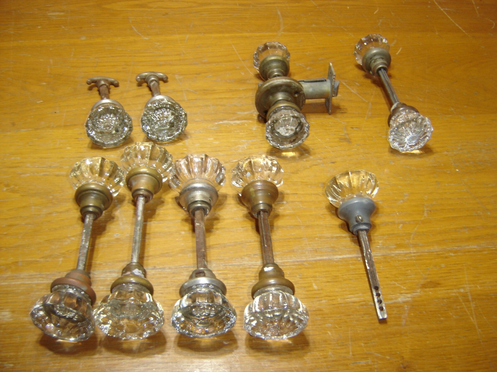 15 Antique Glass Door Knobs ~ Scalloped Edge ~ Raised Center #4236