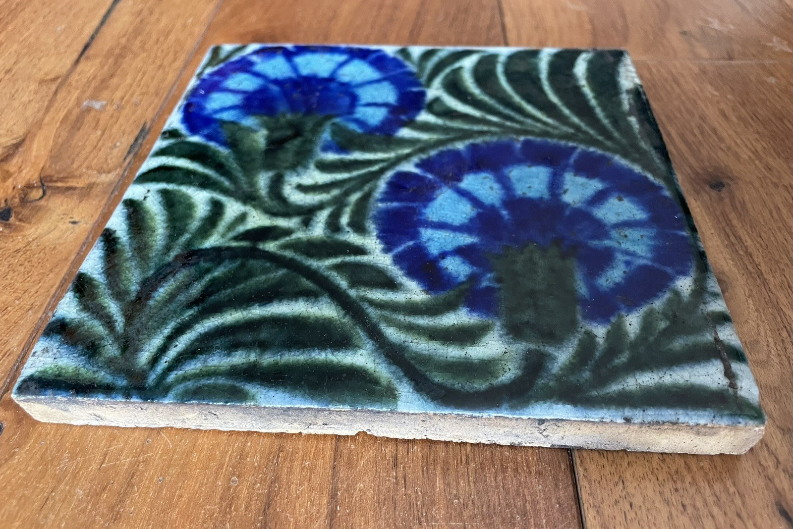 William De Morgan Merton Abbey period Persian Carnation pattern tile Framed