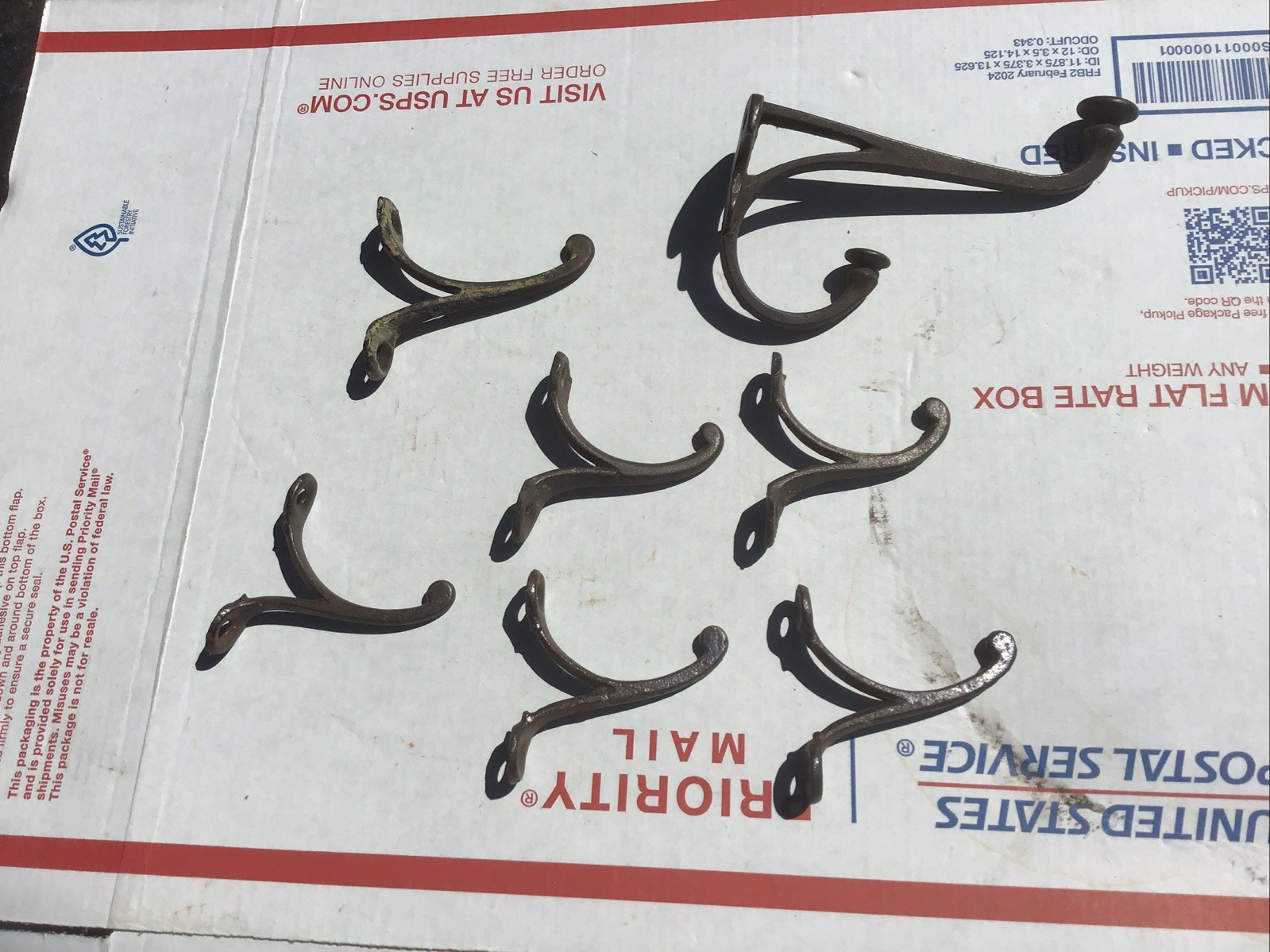 Lot Of 7 Antique HOOKS Wall , Coat room , School , Hall Cast Iron Victorian Old