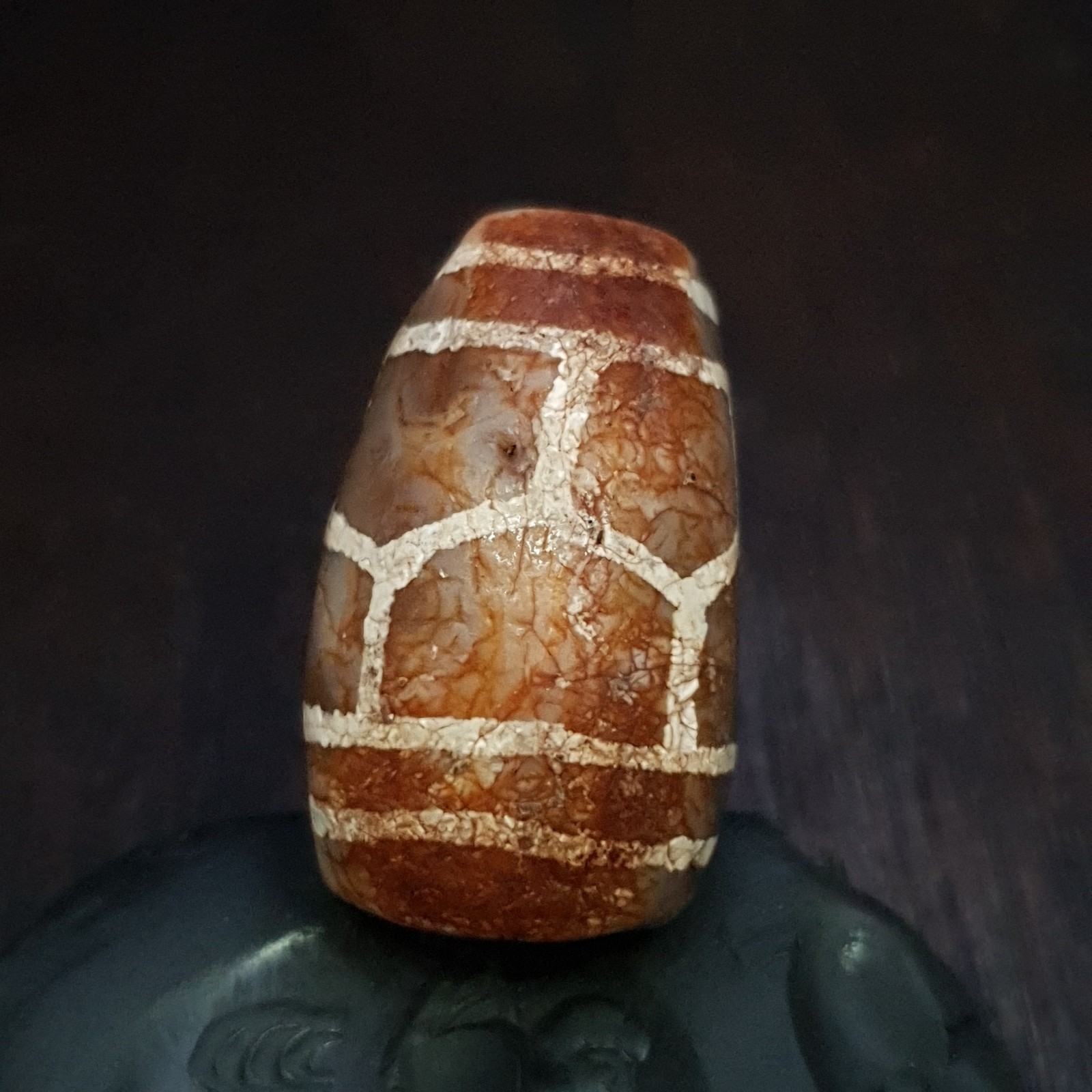 Antique Tibetan Amulet Etched Agate Decorated Bead 18.3×32.1mm