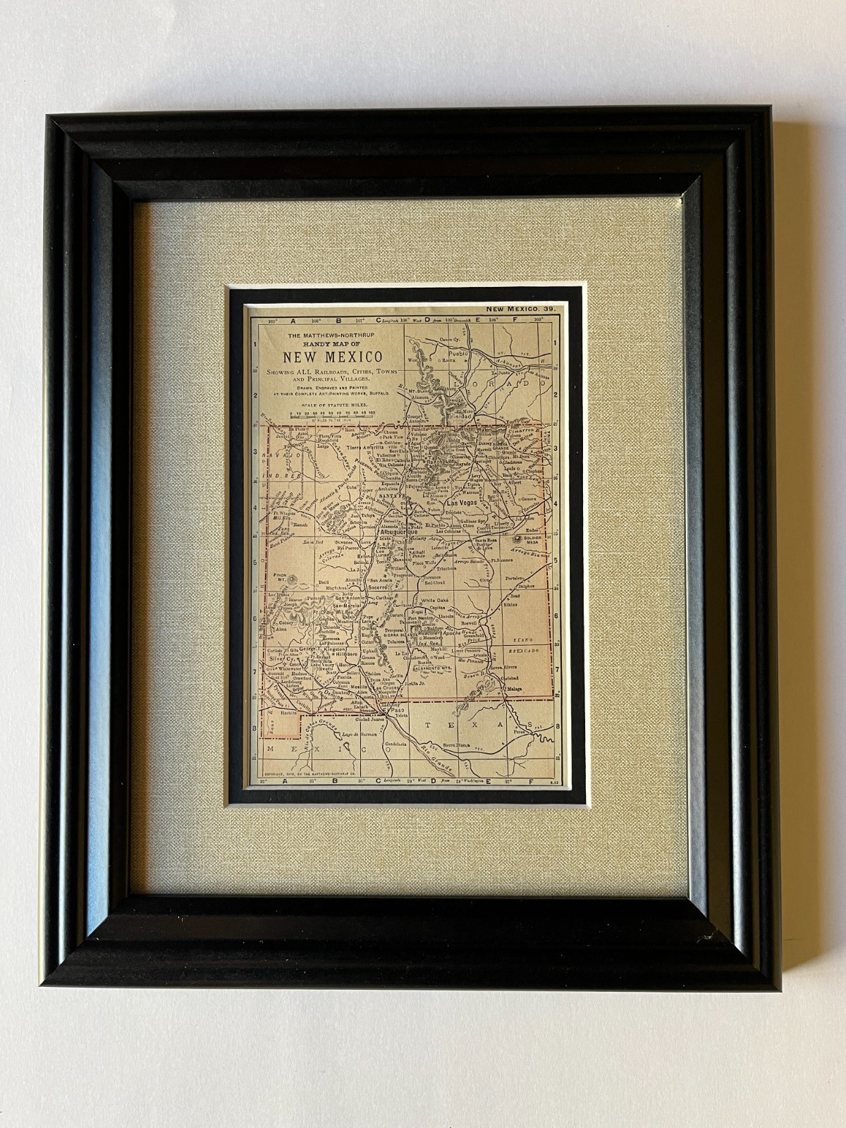 1898 NEW MEXICO State Map by Matthews-Northrup, Framed w/Dbl Mat SEE DESCRIP