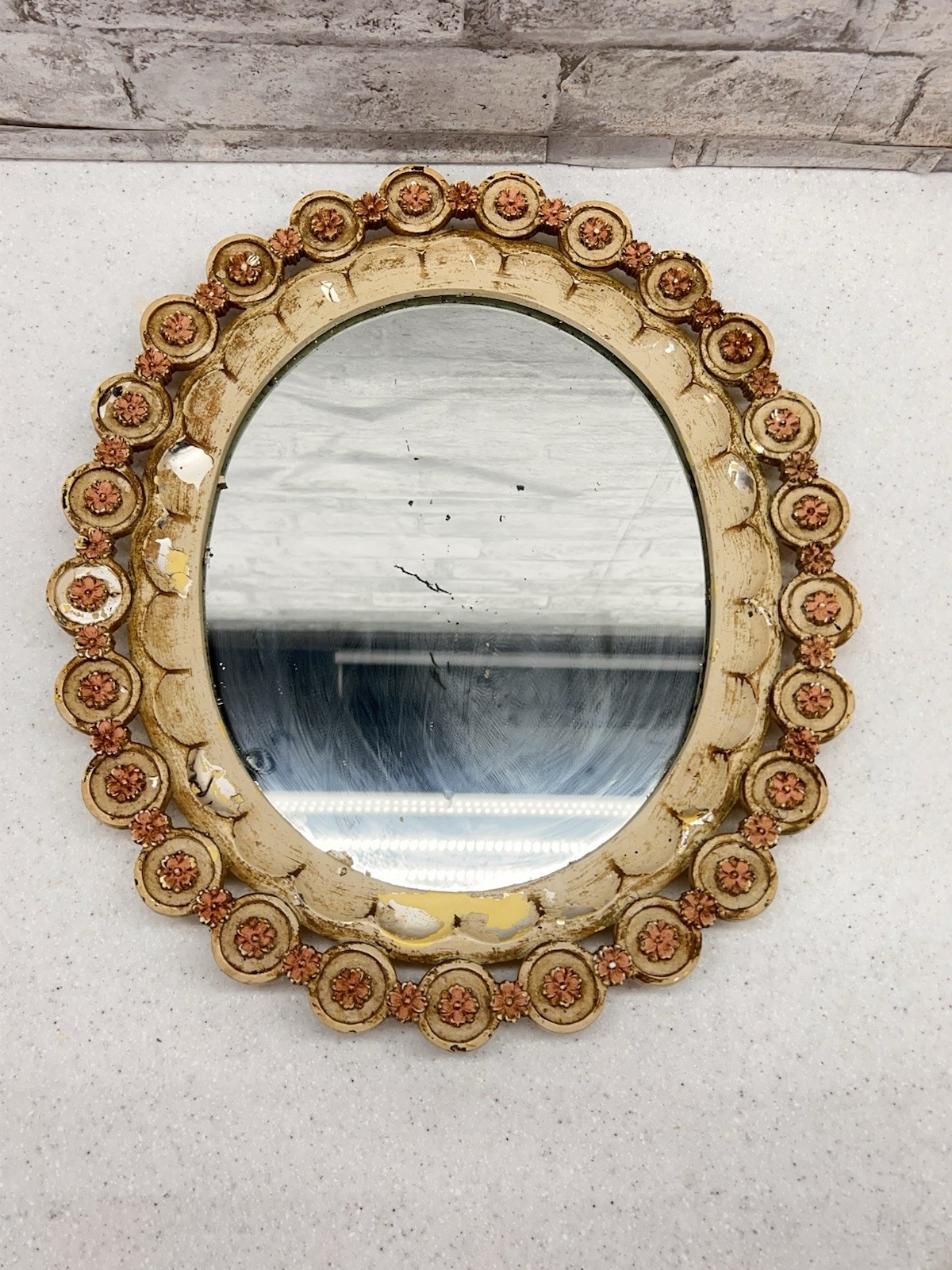 Vintage MCM Syroco Ornate Floral Scroll Wall Mirror 14”x16” Shabby Cottage Core