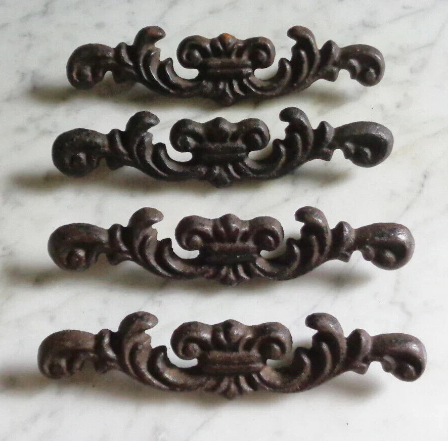4 Decorative Cast Metal 6 1/4 inch long Drawer Pulls w 3 1/4 inch Screw Holes