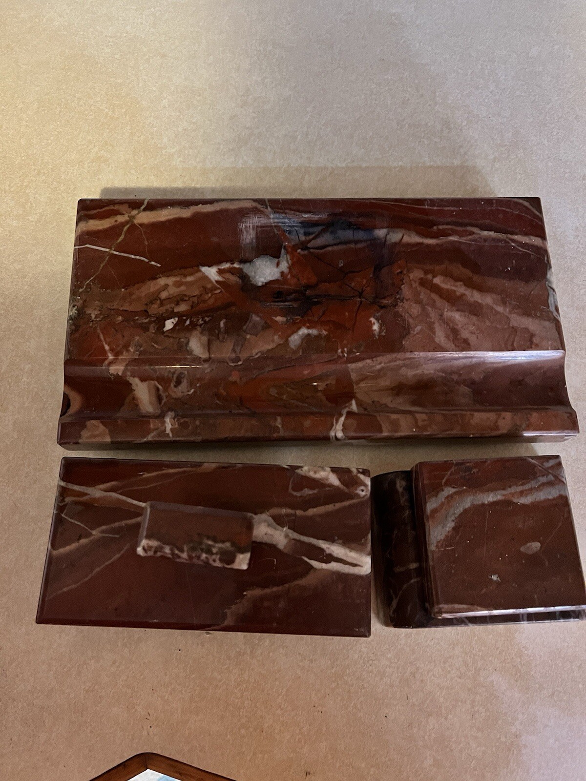 French Antique, Art Deco, Marble Desk Ink Set. Read