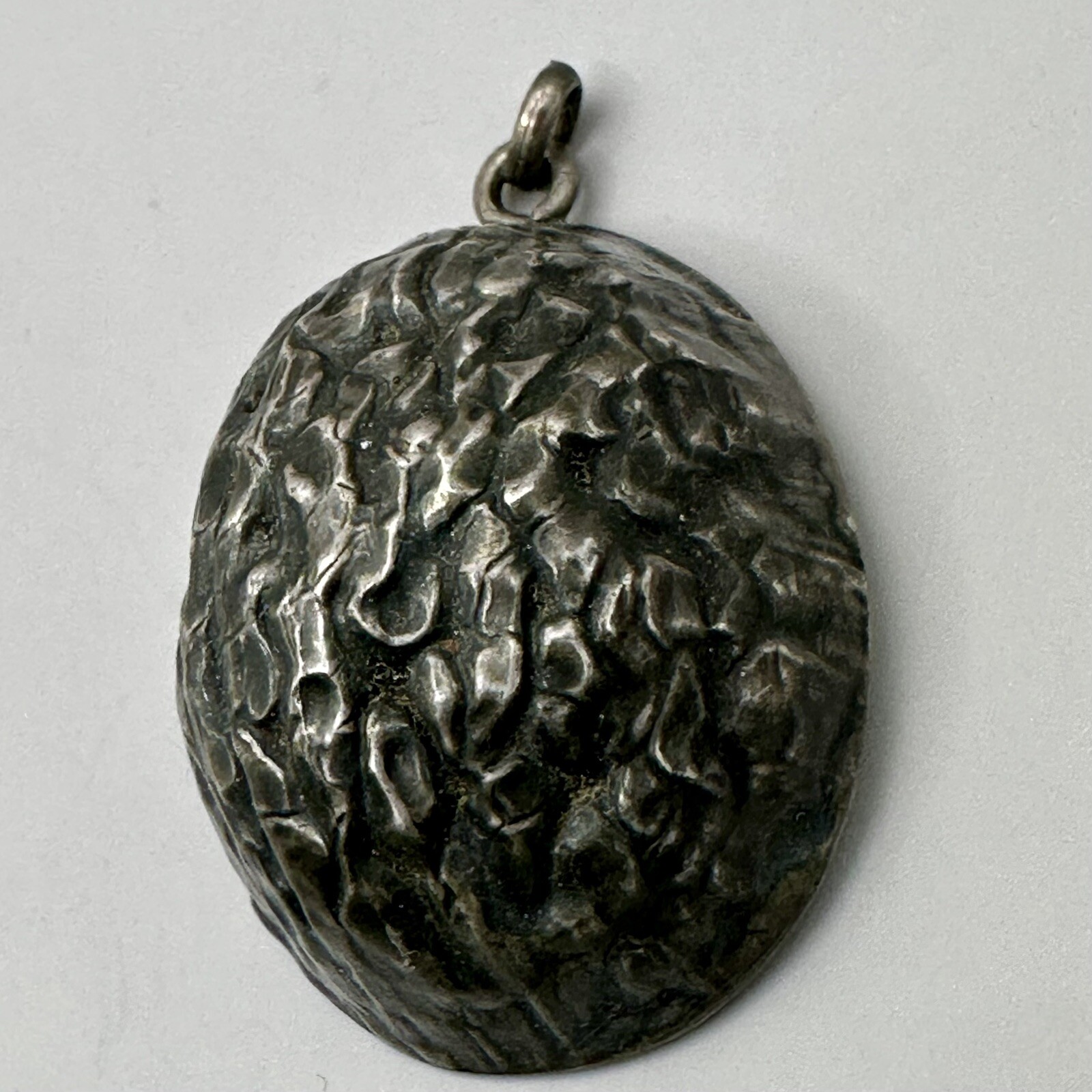 Victorian Half Walnut Photo Locket Pendant Sterling Silver Powder Puff Inside