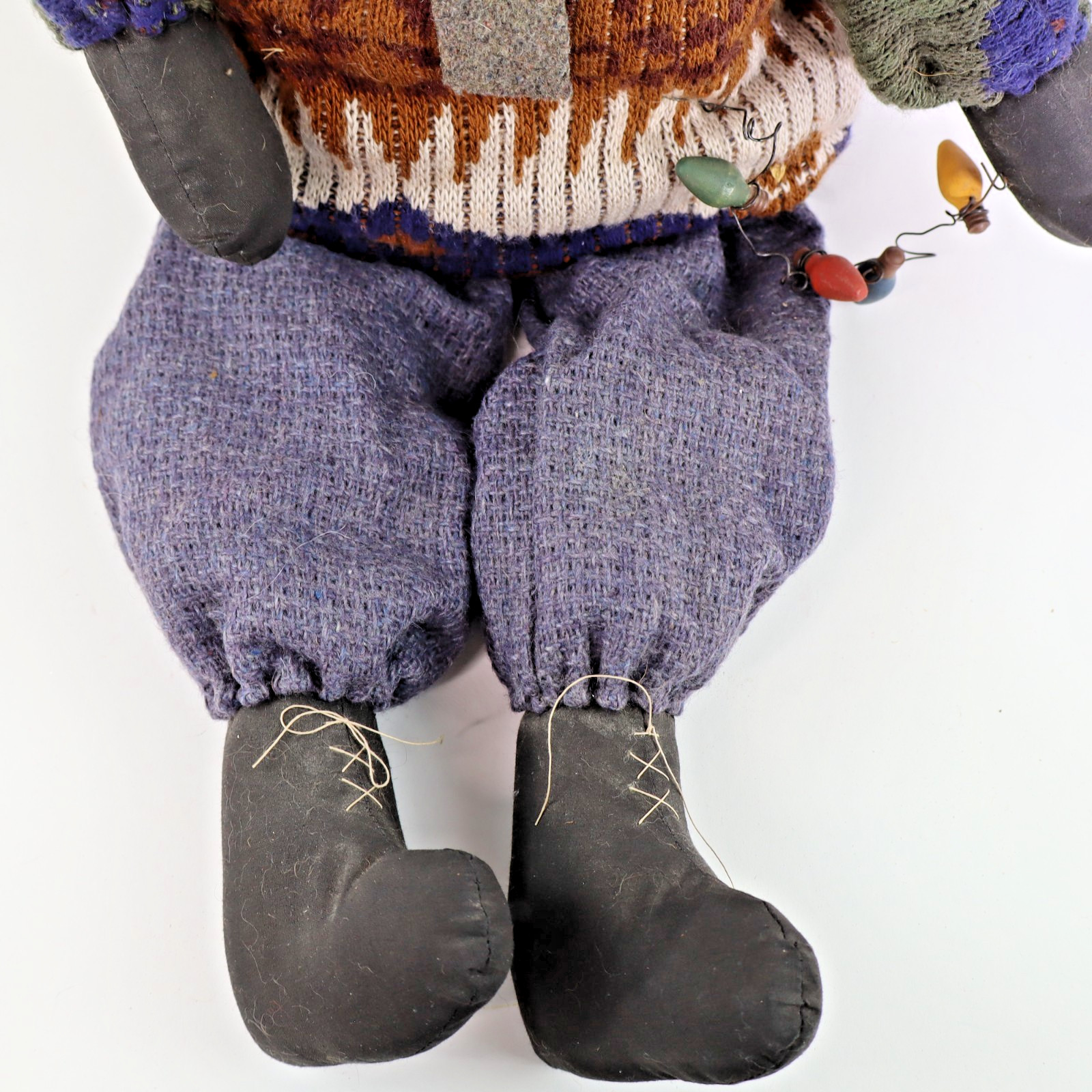 Vtg artist Snowman doll Xmas Folk Art Shelf Sitter prim OOAK April Cummins 23″