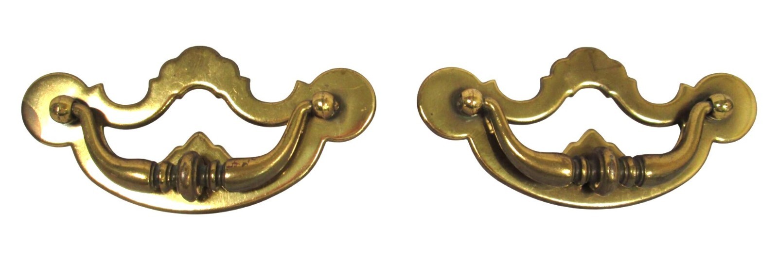 Vintage Heavy Brass Shiny Gold Drop Bail Drawer Pull Chippendale Batwing Lot 2