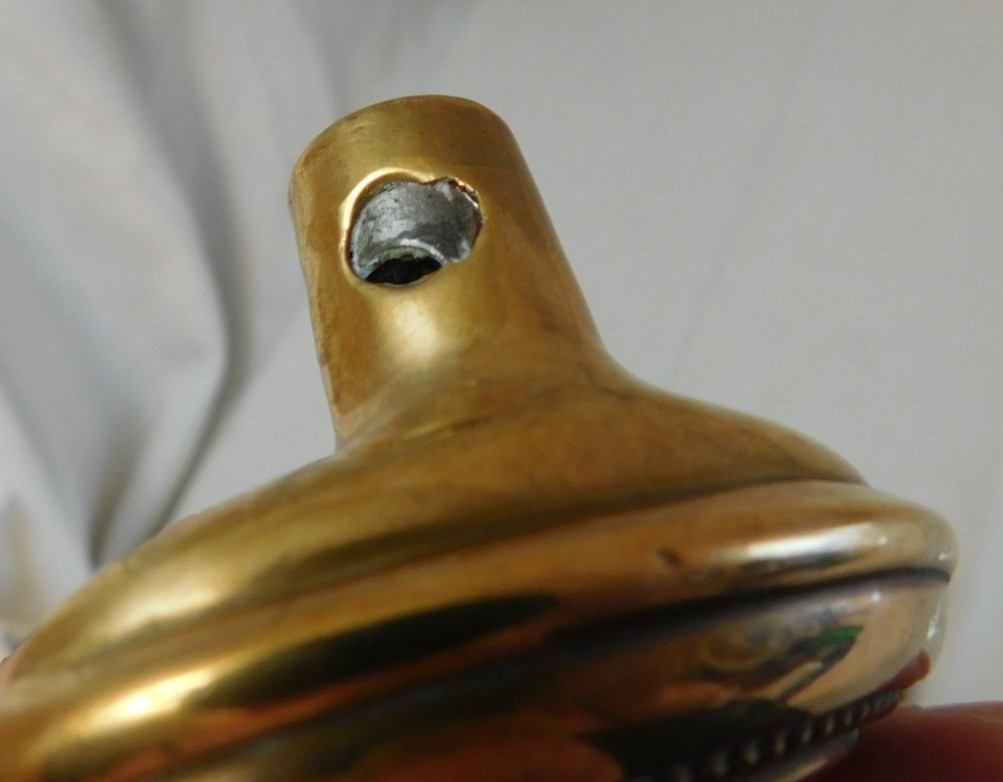 2 Antique Solid Brass Victorian Oval GOLD CLAD Door Knobs 1900’s Art Noveau