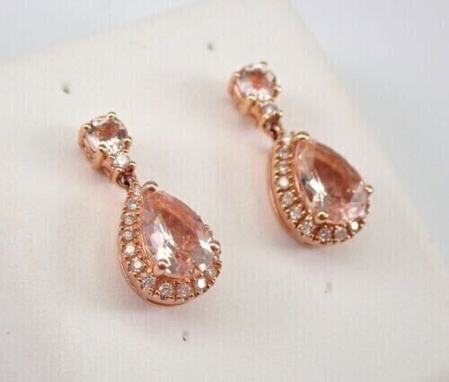 2Ct Pear Cut Simulated Morganite Women Drop/Dangle Earrings 14K Rose Gold Plated