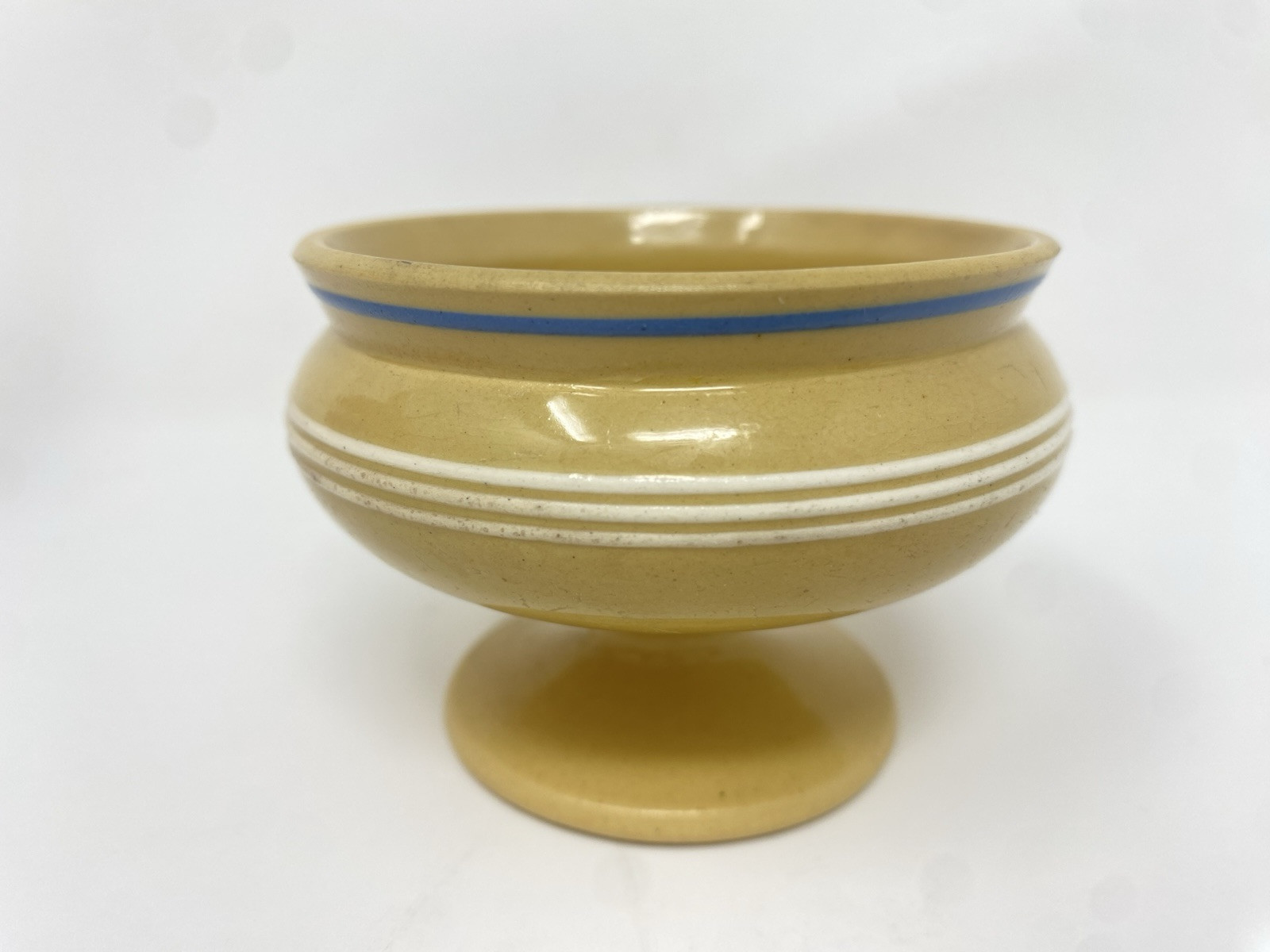 RARE 1800s BLUE & WHITE BANDED MASTER SALT YELLOW WARE ANTIQUE