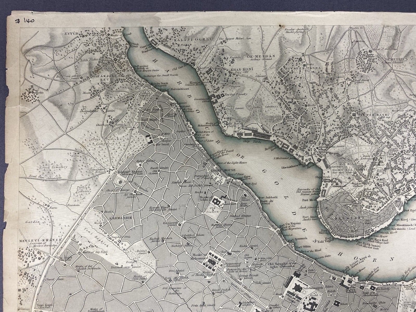 Constantinople Stambool (Istanbul, Turkey) 1840 Antique City Map Steel Engraved