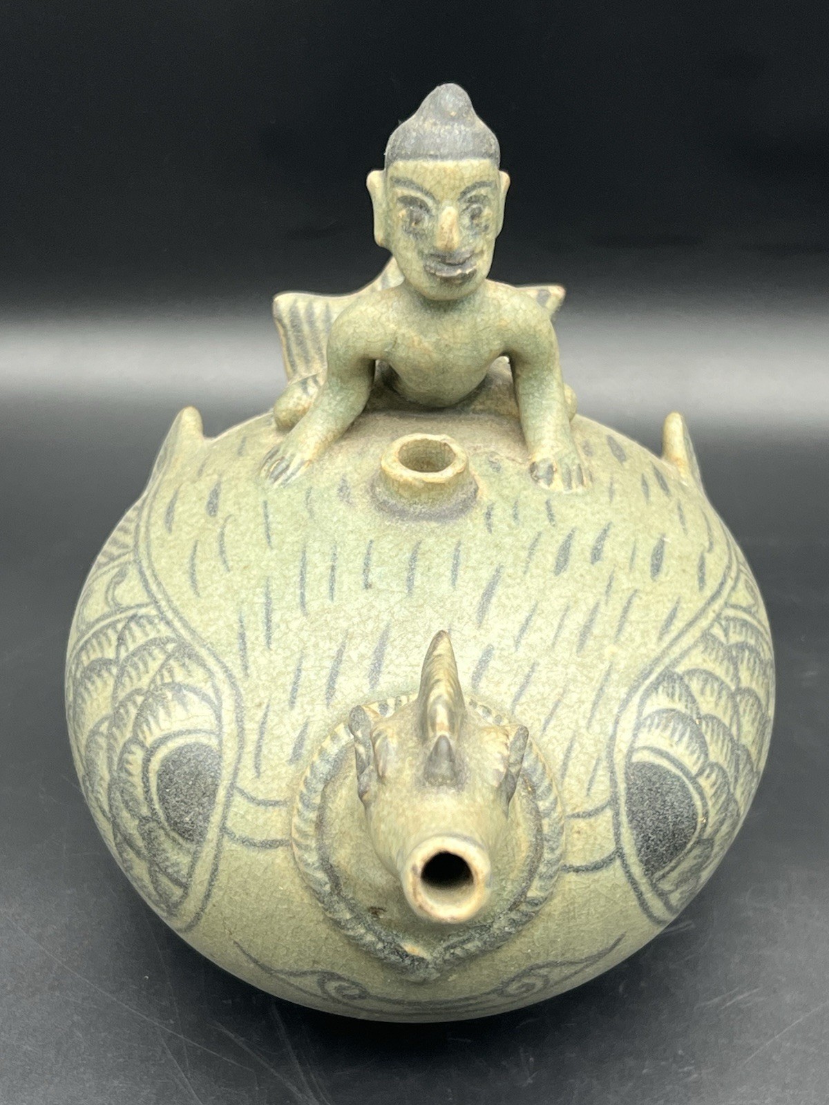 Celadon Ware Ceramic Ewer Figural Ceramic Pottery Rhyton South East Asia Decor