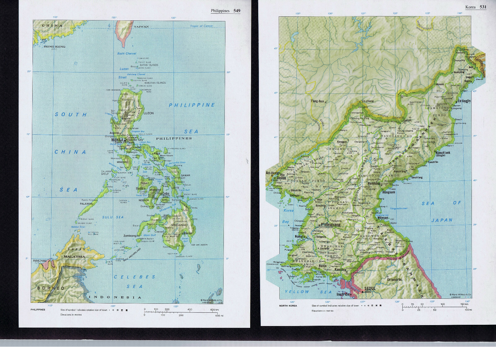 Southeast ASIA, Philippines, Korea, Burma & Borneo Map Prints -1980s
