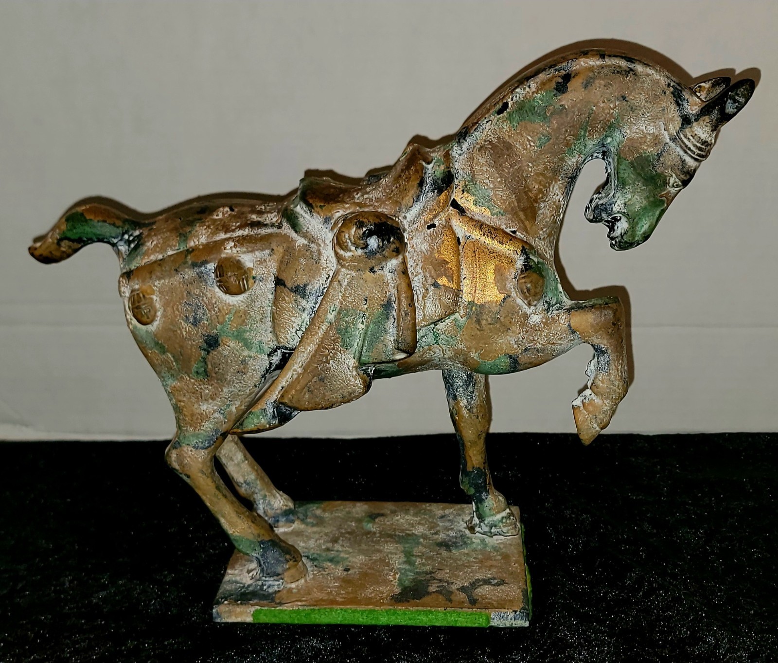 Vintage Tang Dynasty Style Cast Iron Horse statue original coloring China Asian