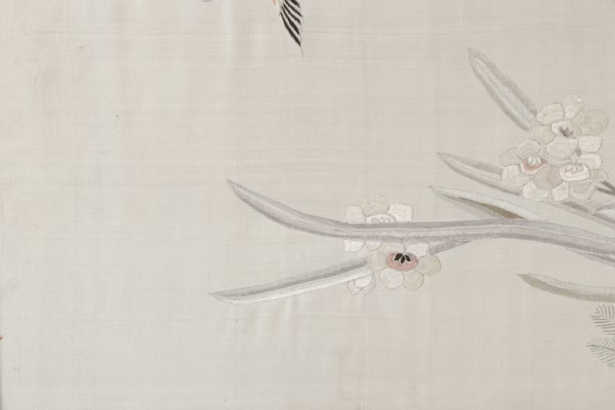Chinese Silk Embroidery Birds Panel Framed Scissortails on Branch Vintage