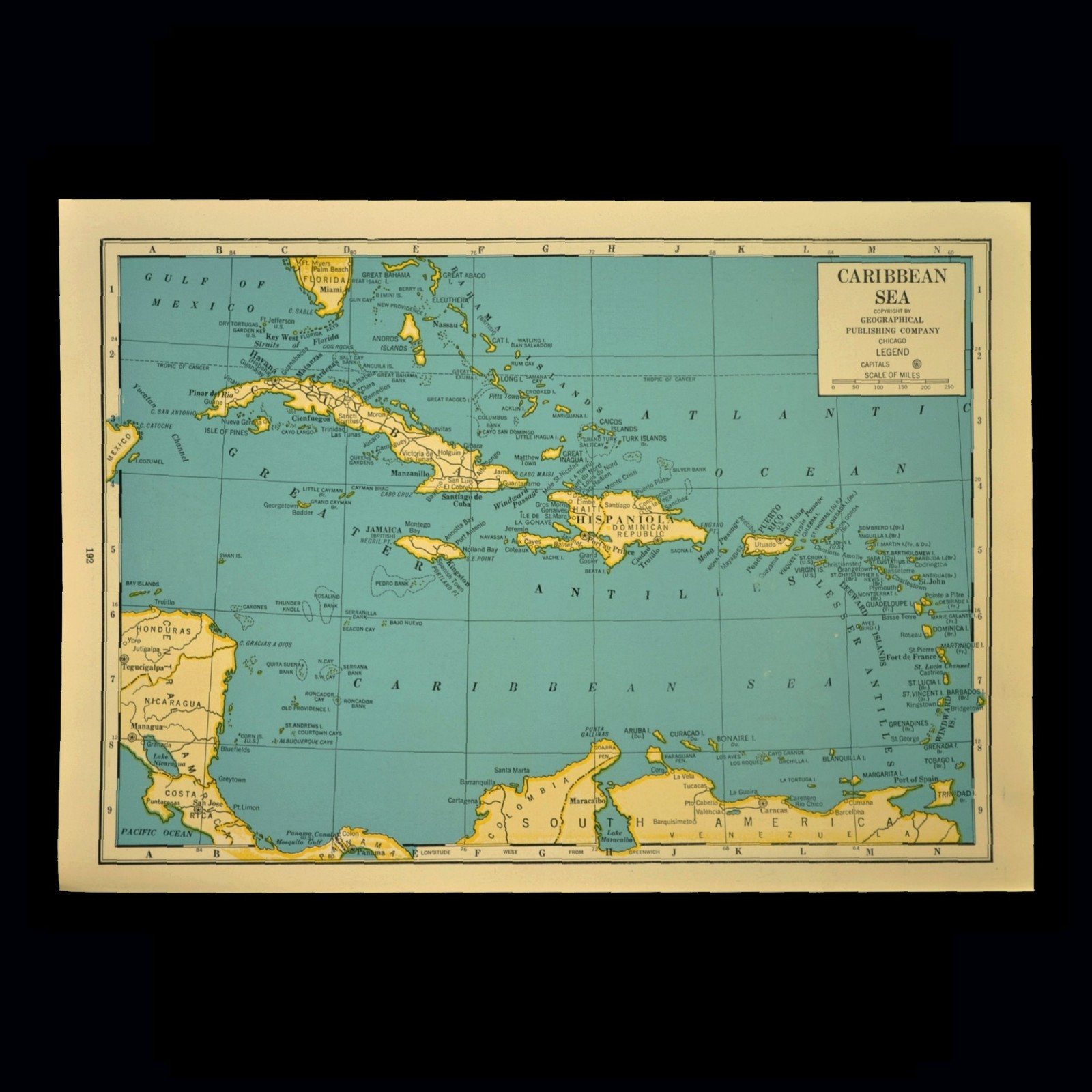 Vintage Map of the CARIBBEAN Map West Indies Wall Art Cuba Puerto Rico Jamaica