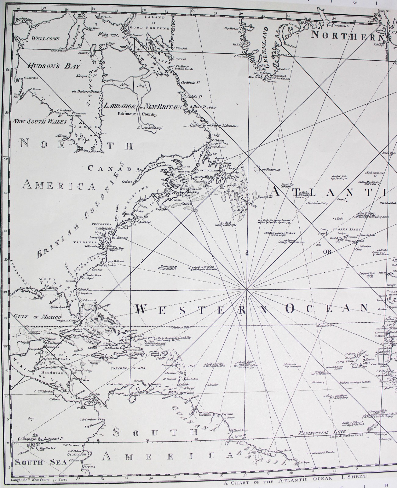 ATLANTIC OCEAN MAP (WESTERN OCEAN) 1775 THE U.S. DEPARTMENT OF THE NAVY 1972