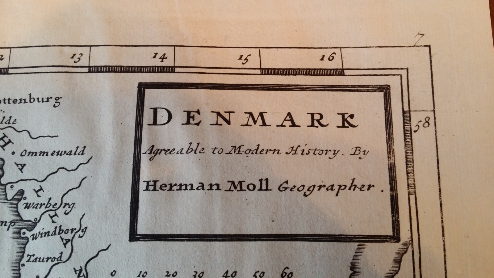 1710 ANTIQUE COPPER PLATE MAP – DENMARK – HERMAN MOLL