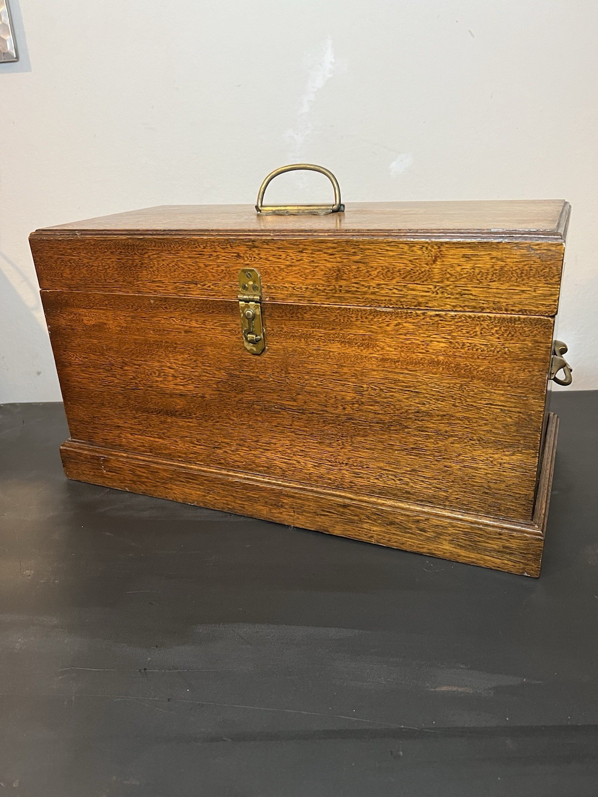 Antique Victorian Oak Document Box Deed Chest Brass Handles 19″ L c.1890
