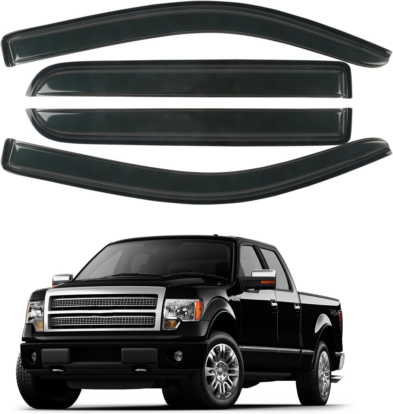 Rain Guards Window Visors Fit for 2009-2014 Ford F150 SuperCrew Cab Truck, Ou…