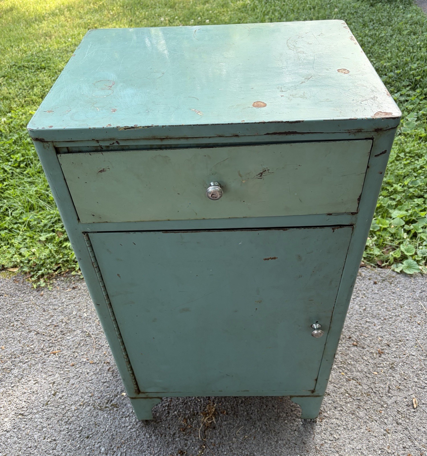 Late 1930’S Original Green Enameled Antique Medical Steel Cabinet-PICKUP ONLY