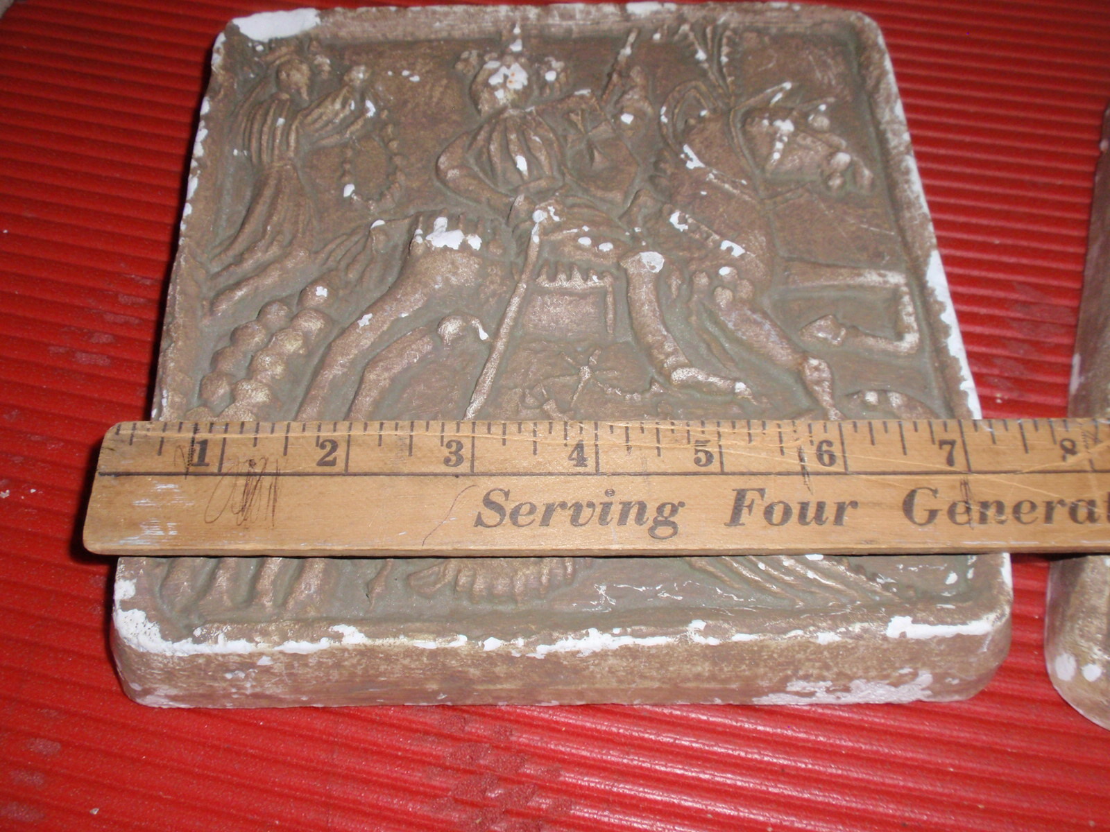 2 WALL HANGING PLAQUES PLASTER CHALKWARE GARGOYLES STUDIO 7.5 X 8 INCHES