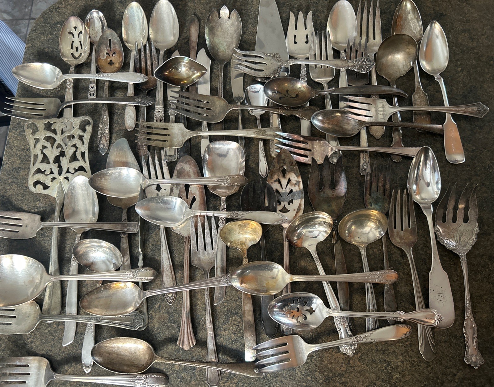 61 Vintage Antique Silverplate Spoons Ladles forks Serving Flatware Assorted Lot