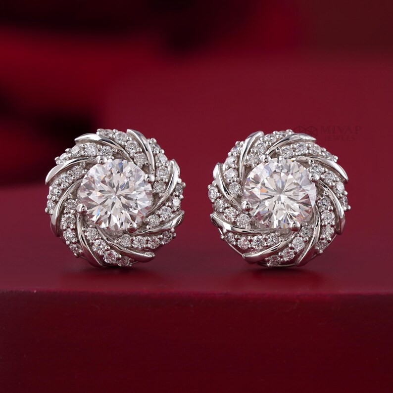 2Ct Round Lab Created Diamond Women’s Cluster Stud Earring 14k White Gold Plated