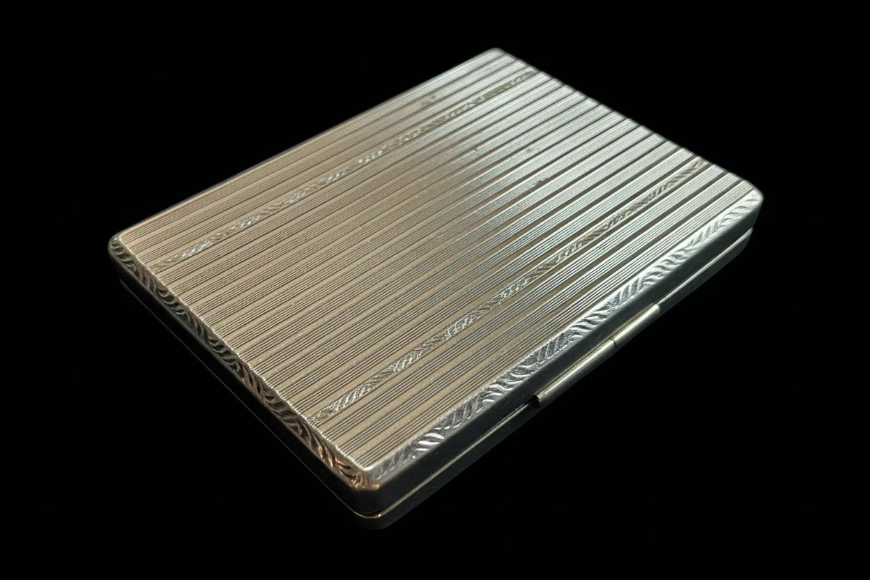 Solid Sterling Large Art Deco Silver Cigarette Case or Business Card Holder