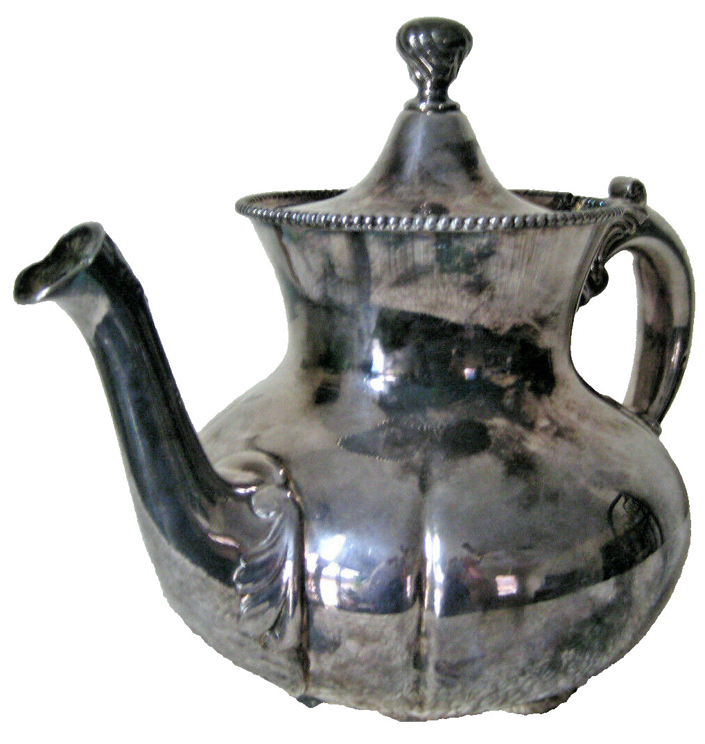 EUC Antique 7″ HARTFORD STERLING Co. Quadruple Silverplate Teapot Hinged Lid 110
