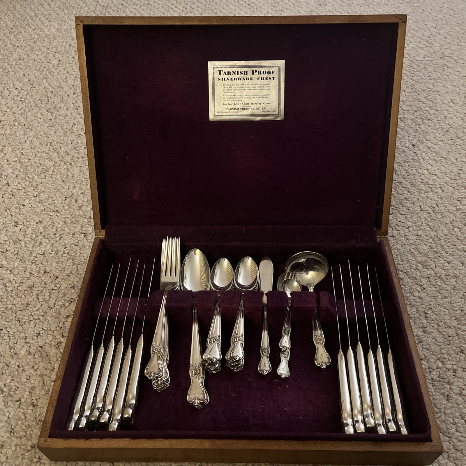 Old Company Plate Flatware Silverware 55 Pieces & Case/ Rose
