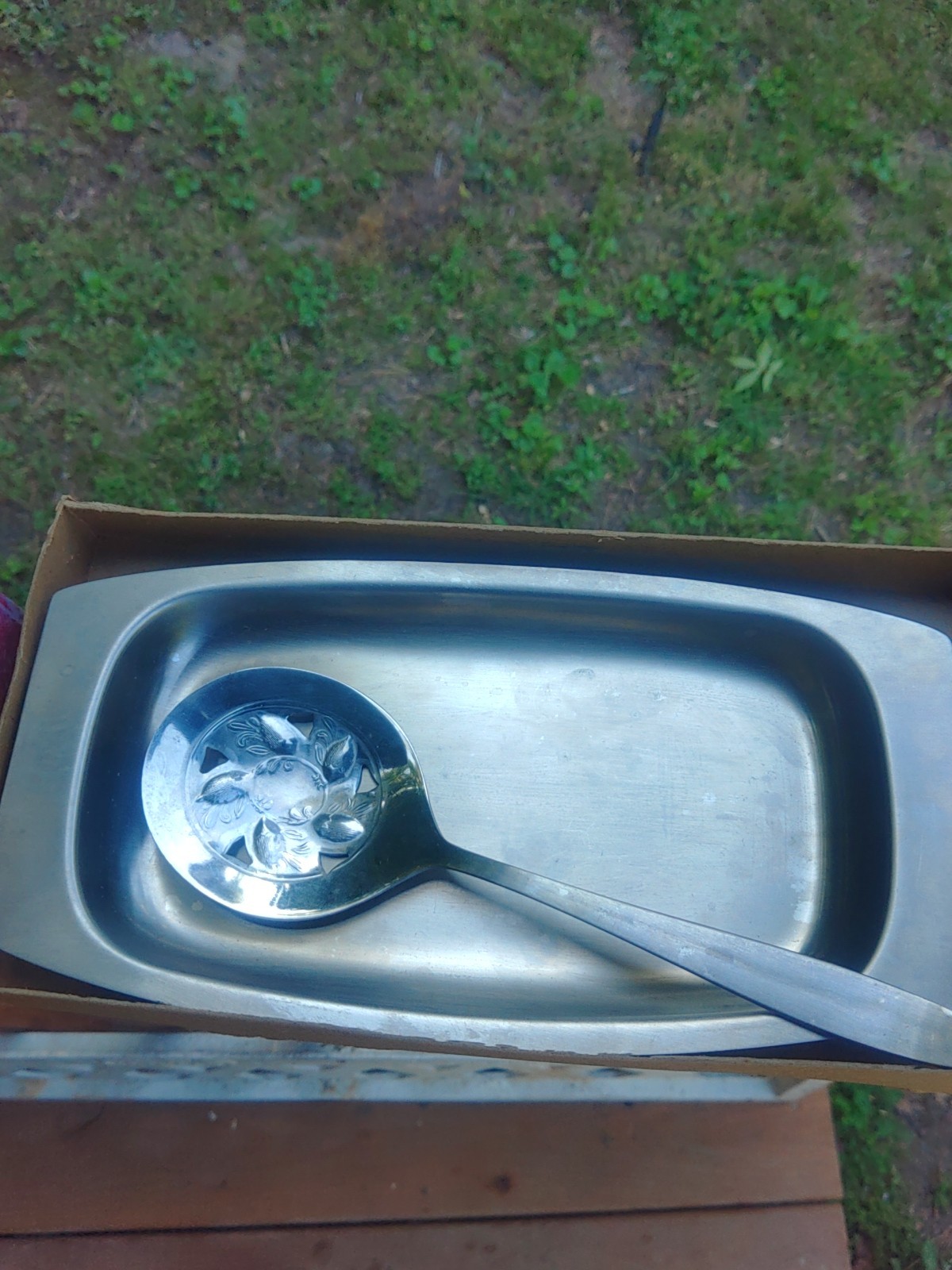 Vintage Cranberry Set Serving Spoon And Plate