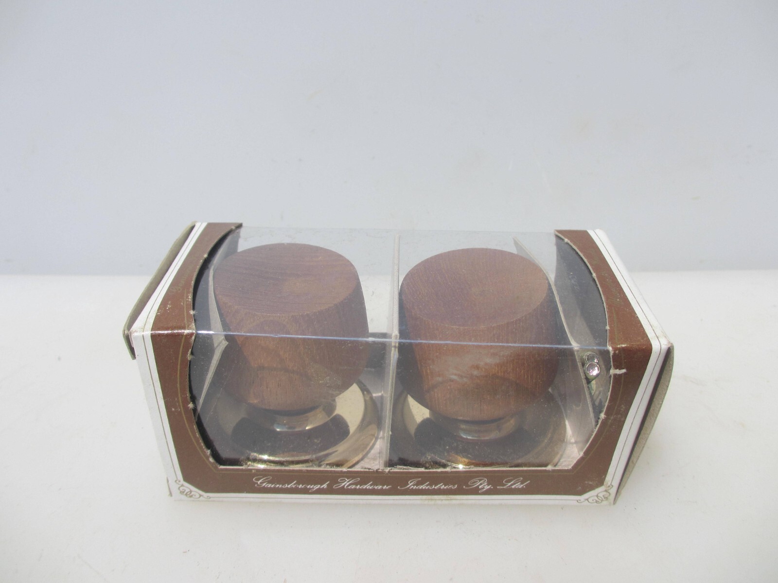 Retro Wooden Door Knobs Handles Gold Plates OId Wood Cupboard – New Old Stock