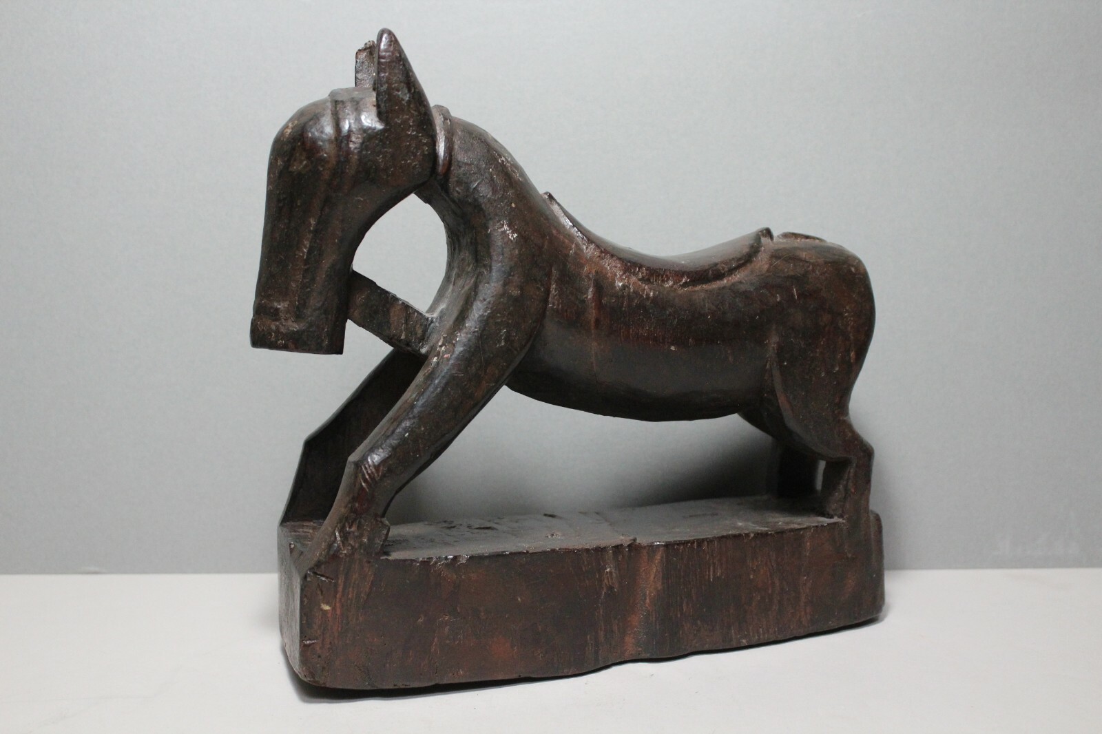 TOY DEVOTIONAL HORSE CARVED WOOD RAJASTHAN INDIA SHIVA VAHANA HINDUISM 19TH C.