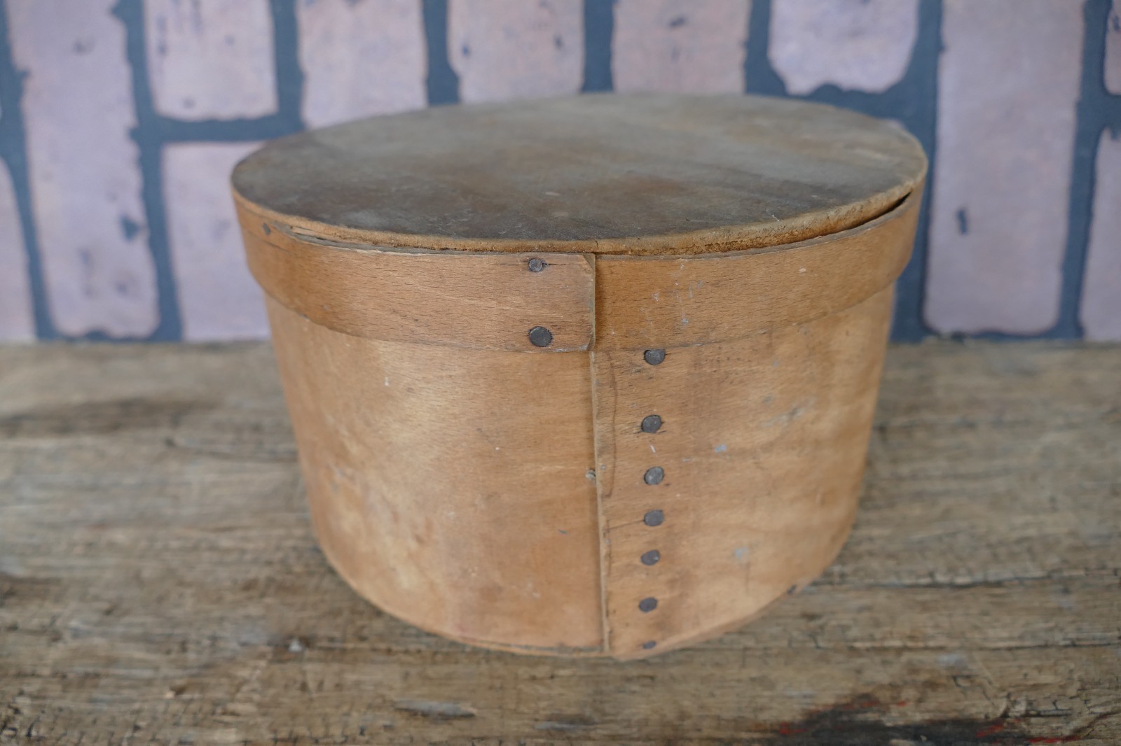 Antique primitive bent wood pantry box natural finish 7 1/2 diameter 4 1/4 side