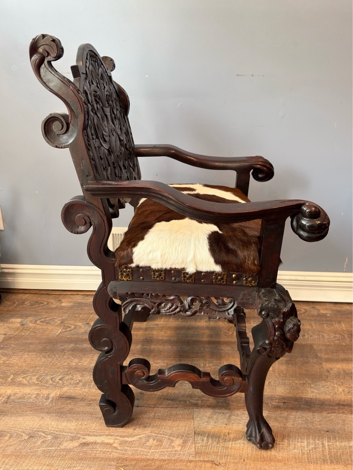 Antique Renaissance Revival Carved Mahogany Hall Chair